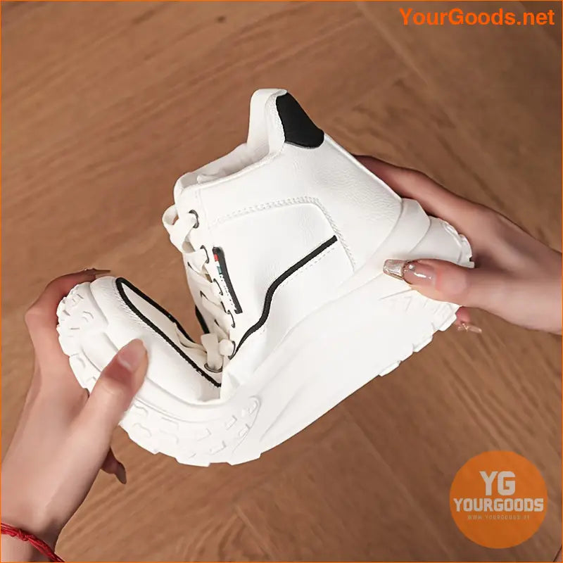 Autumn high top shoes women's new small white shoes leather casual women's shoes thick sole show high soft sole shoes - YourGoods Online Shop