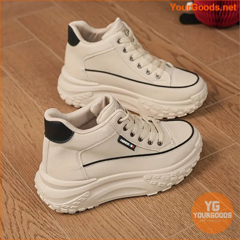 Autumn high top shoes women's new small white shoes leather casual women's shoes thick sole show high soft sole shoes - YourGoods Online Shop