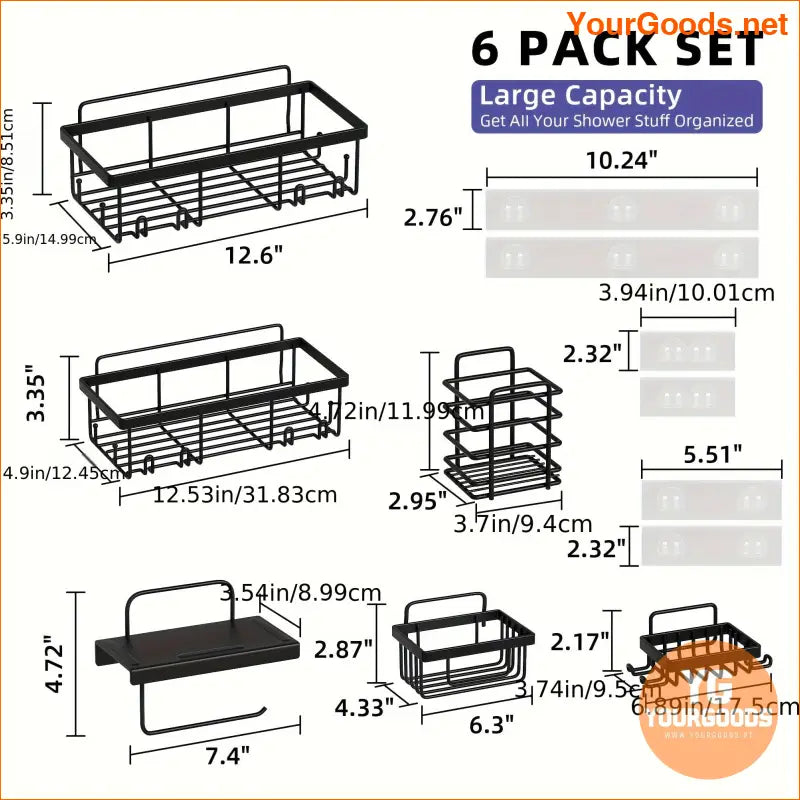 Black 6Piece Adhesive Bathroom Kitchen Organizer Set - YourGoods Online Shop