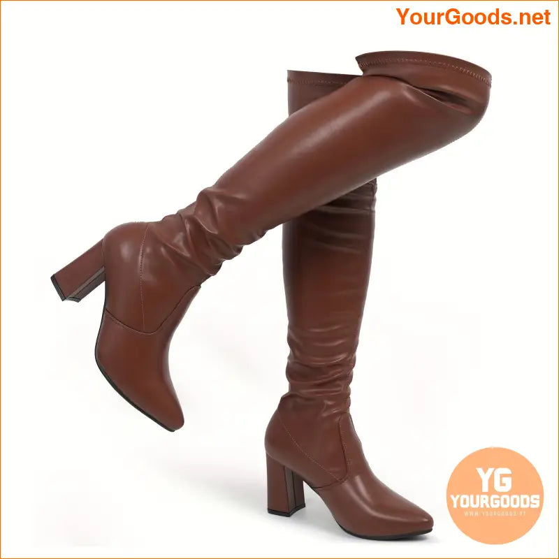 Black HighHeel Point Toe Thigh High Boots - YourGoods Online Shop