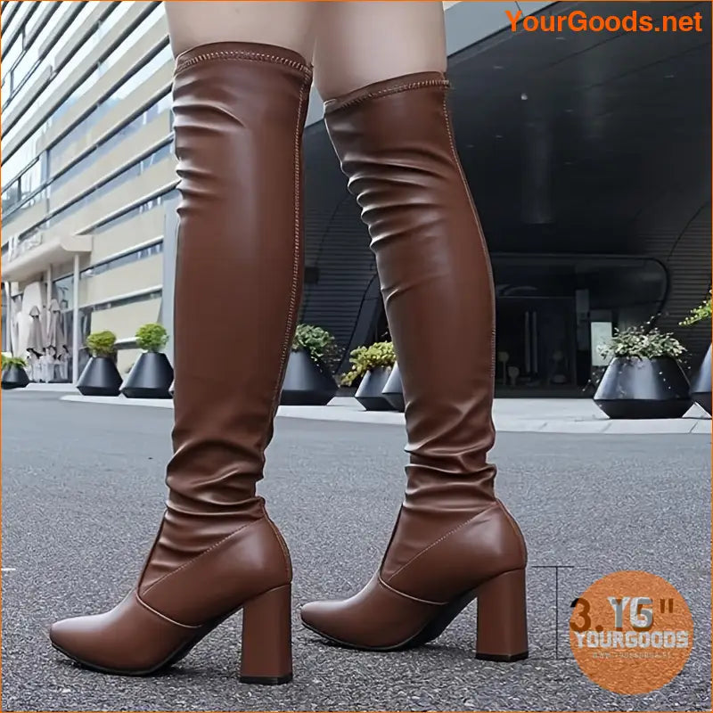 Black HighHeel Point Toe Thigh High Boots - YourGoods Online Shop