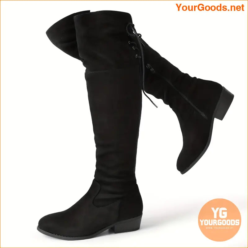 Black Low Heel OverTheKnee Womens ThighHigh Boots - YourGoods Online Shop