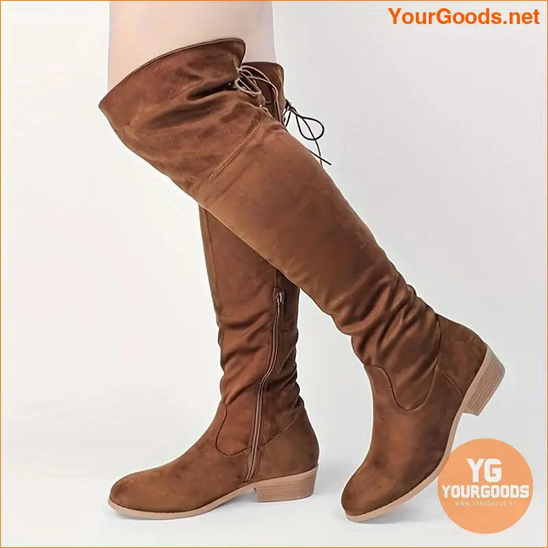 Black Low Heel OverTheKnee Womens ThighHigh Boots - YourGoods Online Shop