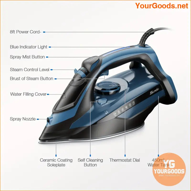 Blue 1700W Rapid Heating Steam Iron with Ceramic Soleplate - YourGoods Online Shop