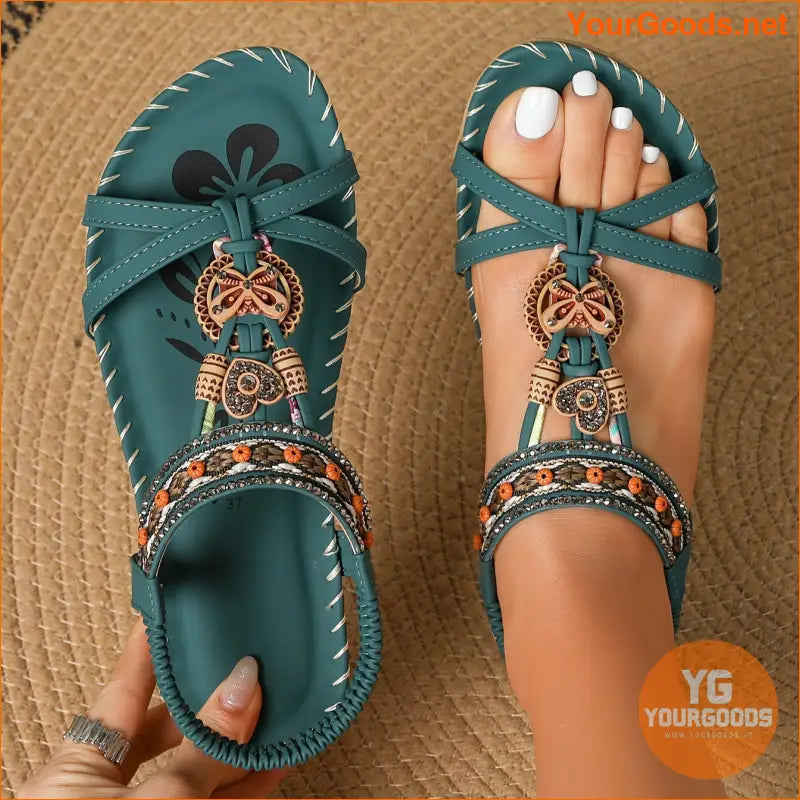 Bohemian Chic Womens Handcrafted Elastic Strap Sandals - YourGoods Online Shop