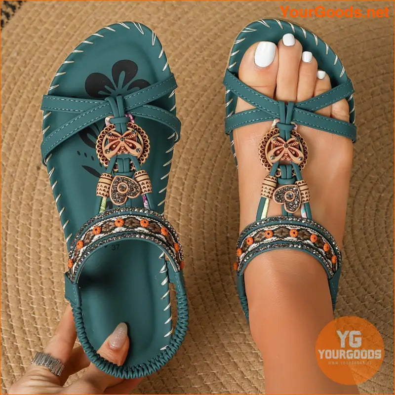 Bohemian Chic Womens Handcrafted Elastic Strap Sandals - YourGoods Online Shop