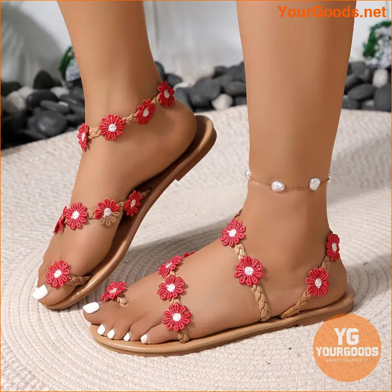 Boho Daisy Flower Womens Flat Sandals - YourGoods Online Shop