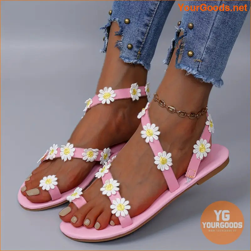 Boho Daisy Flower Womens Flat Sandals - YourGoods Online Shop