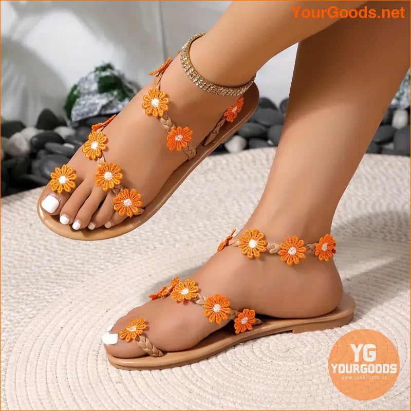 Boho Daisy Flower Womens Flat Sandals - YourGoods Online Shop