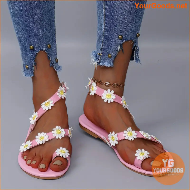 Boho Daisy Flower Womens Flat Sandals - YourGoods Online Shop