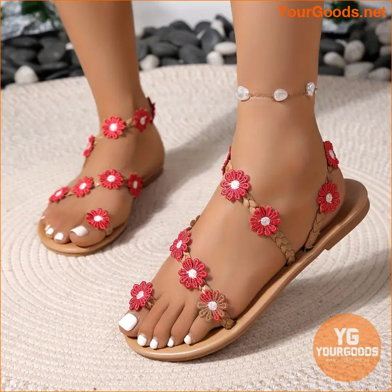 Boho Daisy Flower Womens Flat Sandals - YourGoods Online Shop