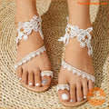 Boho Floral Lace Flat Sandals for Weddings Beach - YourGoods Online Shop