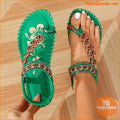 Boho Heart Rhinestone Elastic Strap Flat Sandals - YourGoods Online Shop