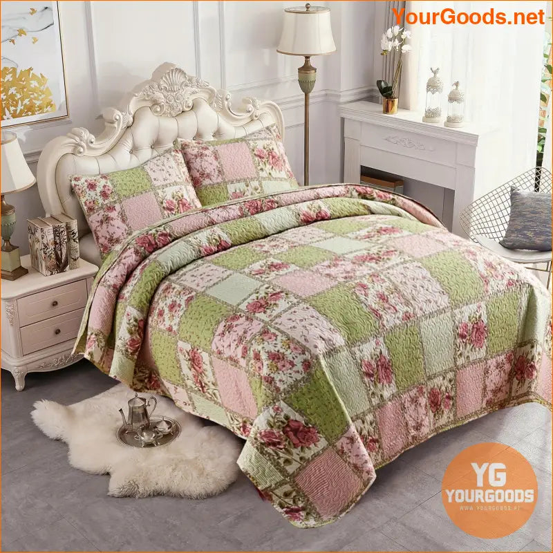 Boho Pink Rosette Reversible Quilt Set 3 Pieces - YourGoods Online Shop