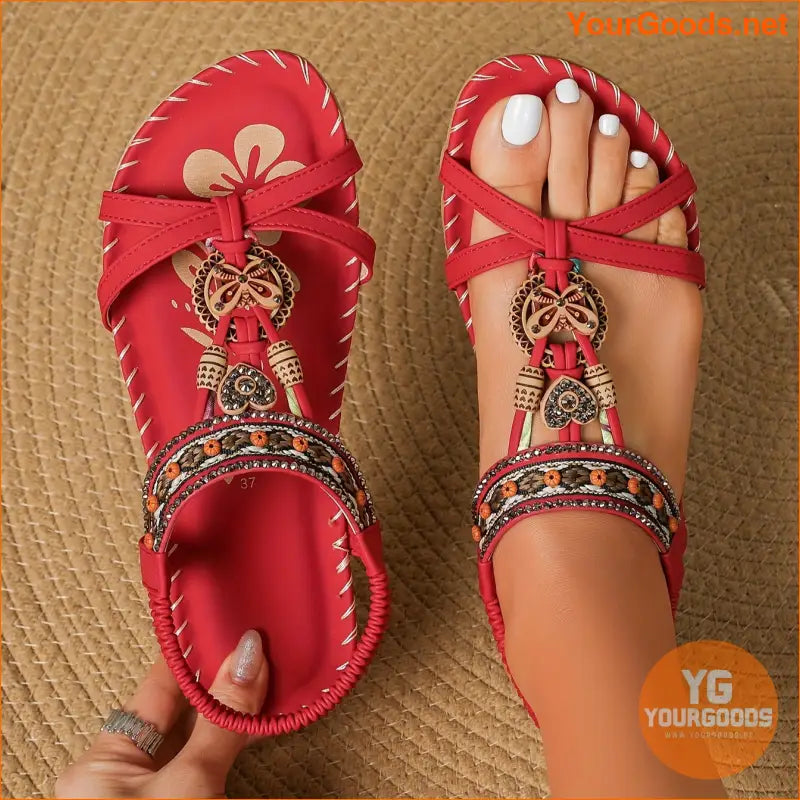 Boho Rhinestone Butterfly Flat Sandals Summer Beach Shoes - YourGoods Online Shop