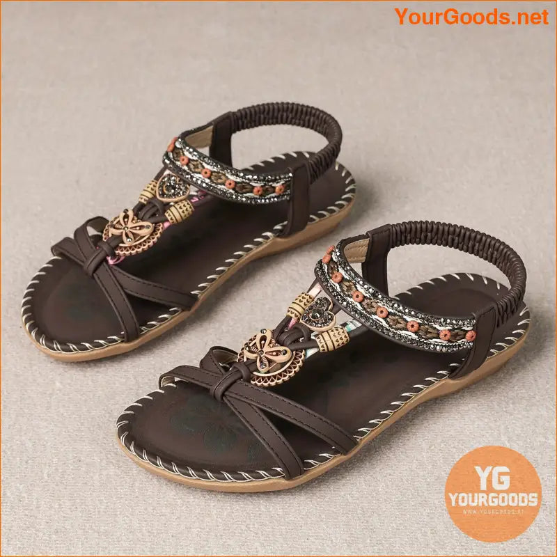 Boho Rhinestone Butterfly Flat Sandals Summer Beach Shoes - YourGoods Online Shop