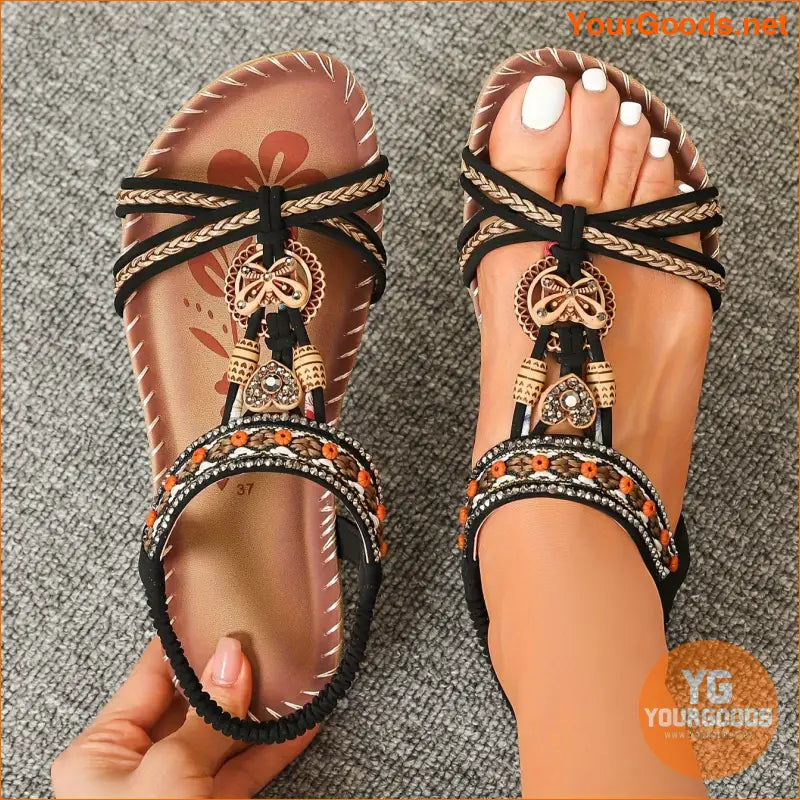 Boho Rhinestone Butterfly Flat Sandals Summer Beach Shoes - YourGoods Online Shop