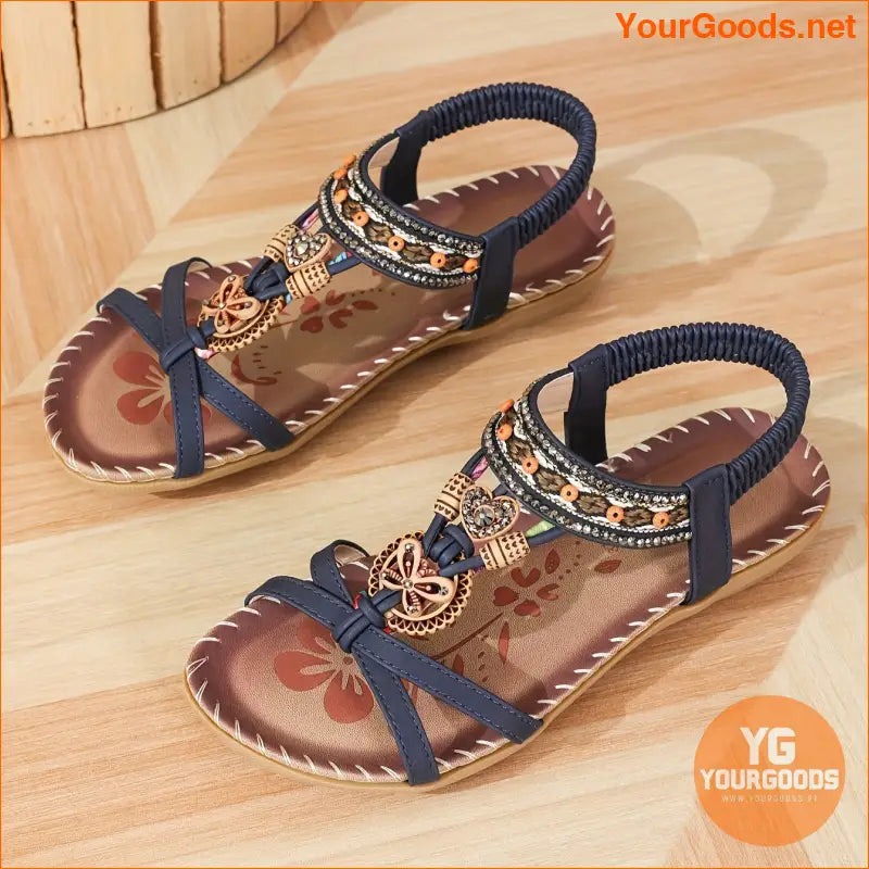 Boho Rhinestone Butterfly Flat Sandals Summer Beach Shoes - YourGoods Online Shop