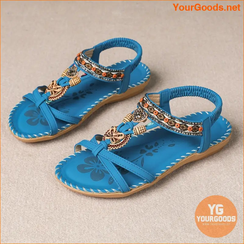 Boho Rhinestone Butterfly Flat Sandals Summer Beach Shoes - YourGoods Online Shop