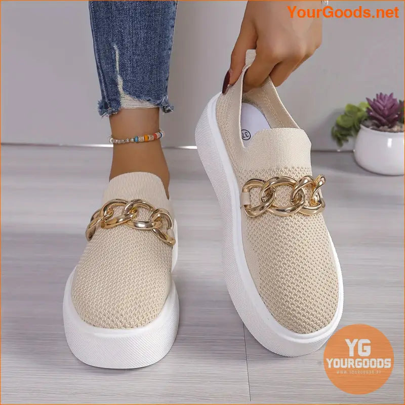 Breathable Womens Chain Decor SlipOn Loafers - YourGoods Online Shop