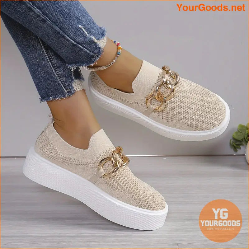 Breathable Womens Chain Decor SlipOn Loafers - YourGoods Online Shop