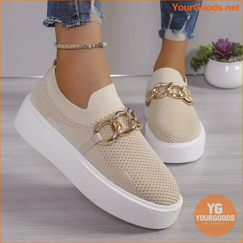 Breathable Womens Chain Decor SlipOn Loafers - YourGoods Online Shop