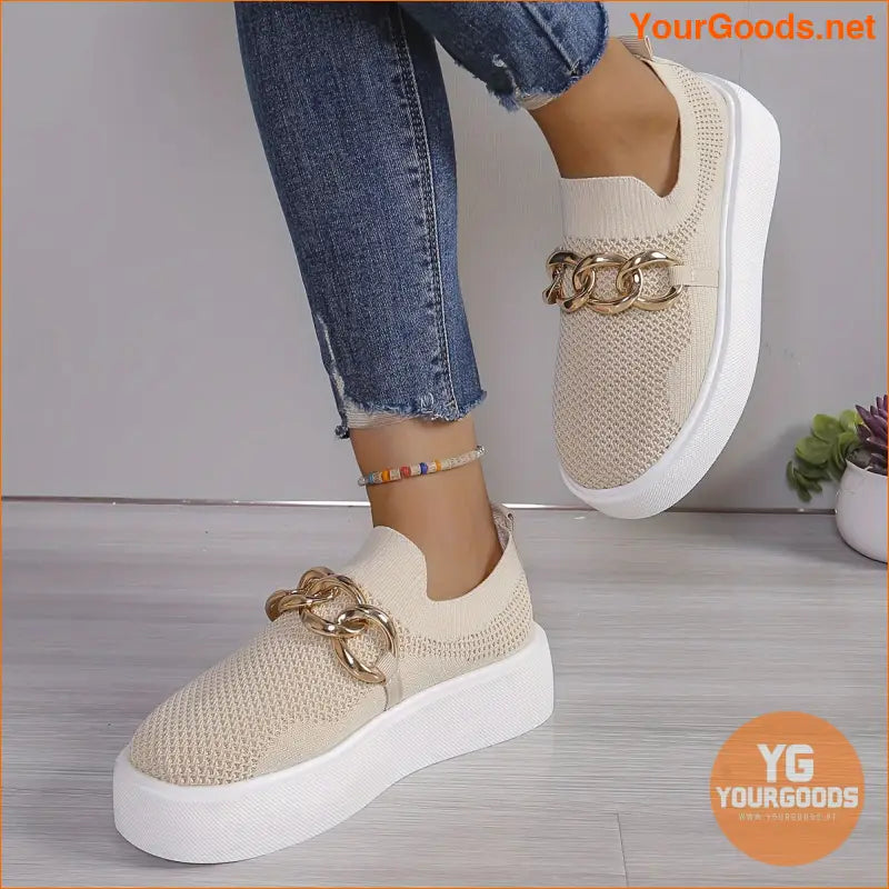 Breathable Womens Chain Decor SlipOn Loafers - YourGoods Online Shop