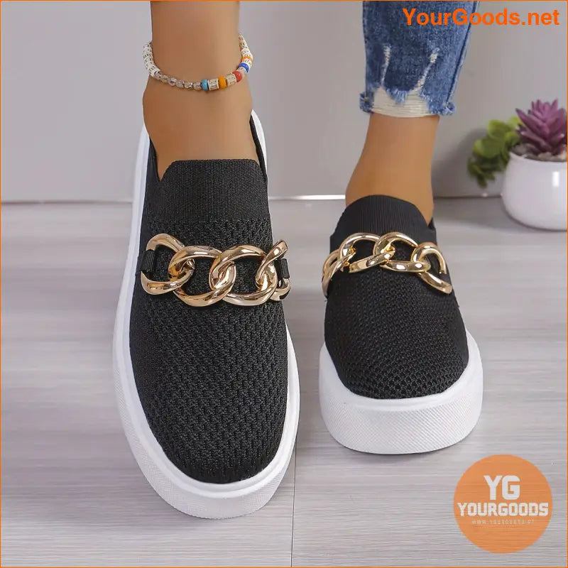 Breathable Womens Chain Decor SlipOn Loafers - YourGoods Online Shop