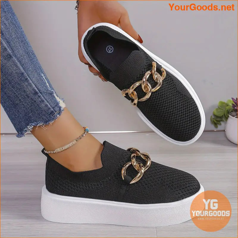 Breathable Womens Chain Decor SlipOn Loafers - YourGoods Online Shop