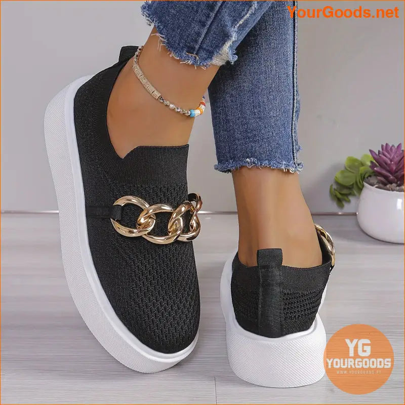 Breathable Womens Chain Decor SlipOn Loafers - YourGoods Online Shop