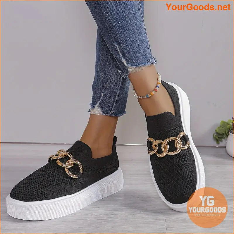 Breathable Womens Chain Decor SlipOn Loafers - YourGoods Online Shop