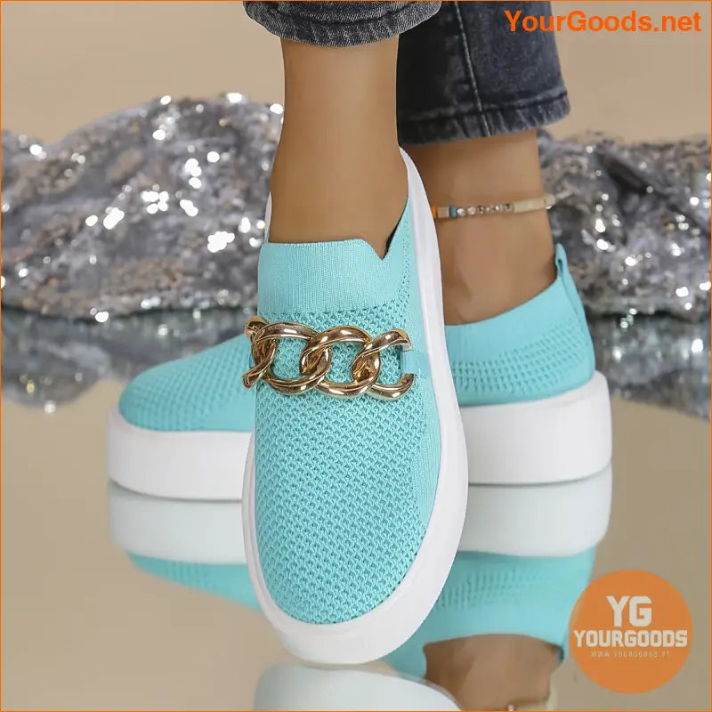 Breathable Womens Chain Decor SlipOn Loafers - YourGoods Online Shop