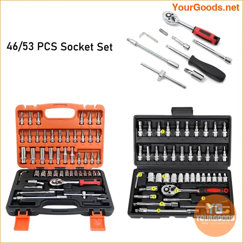 Car Repair Tool Kit 46/53 Piece/Set 1/4-Inch Socket Set Car Repair Tool Ratchet Torque Wrench Combo Auto Repairing Tool