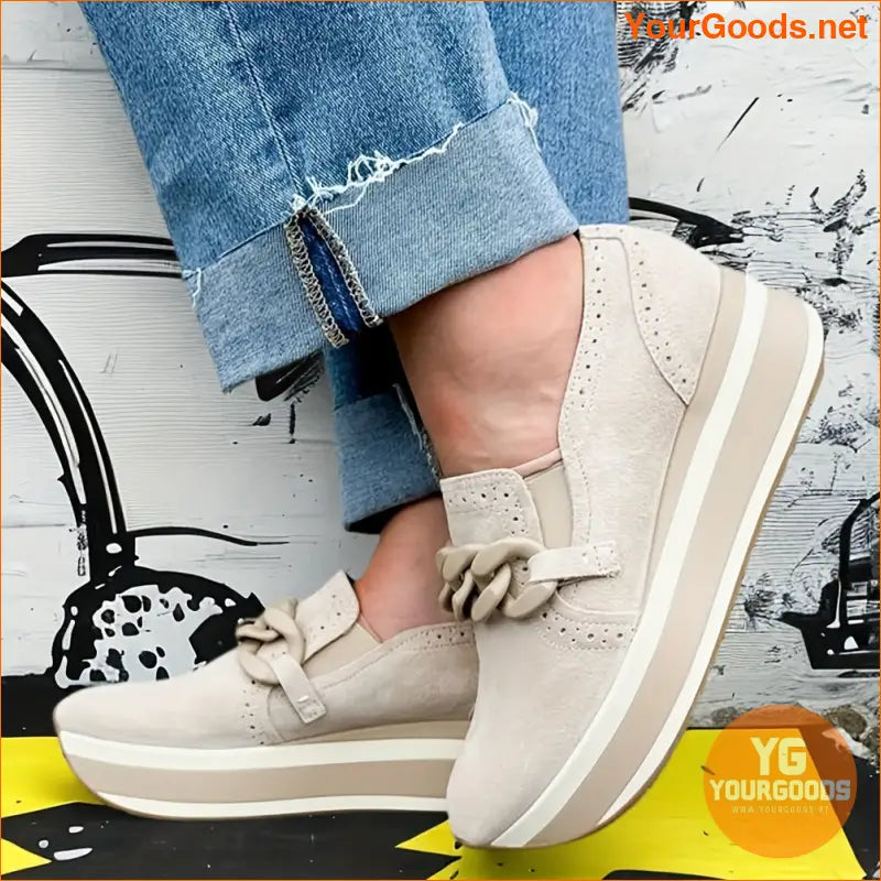 Casual Women's Sneakers Classic Chain Thick Sole Slip-On Comfort Flat Heel Loafers Leisure Lightweight Breathable Woman Shoes - YourGoods Online Shop