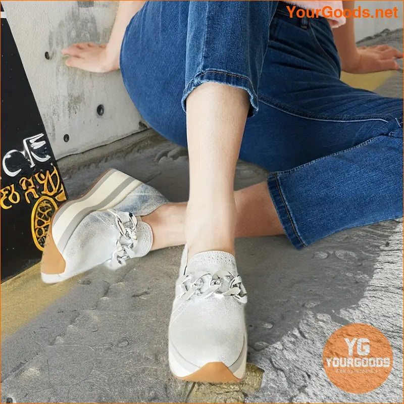 Casual Women's Sneakers Classic Chain Thick Sole Slip-On Comfort Flat Heel Loafers Leisure Lightweight Breathable Woman Shoes - YourGoods Online Shop