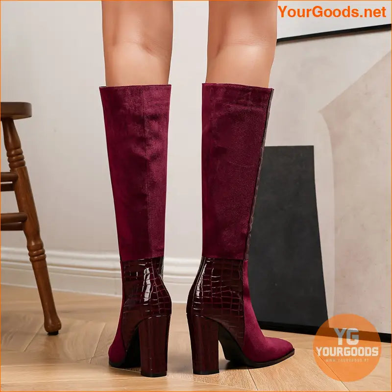 Chic Color Block Heeled KneeHigh Boots with Zipper - YourGoods Online Shop