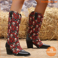 Chic Halloween Womens Skull Rose Cowboy Boots Block Heel - YourGoods Online Shop