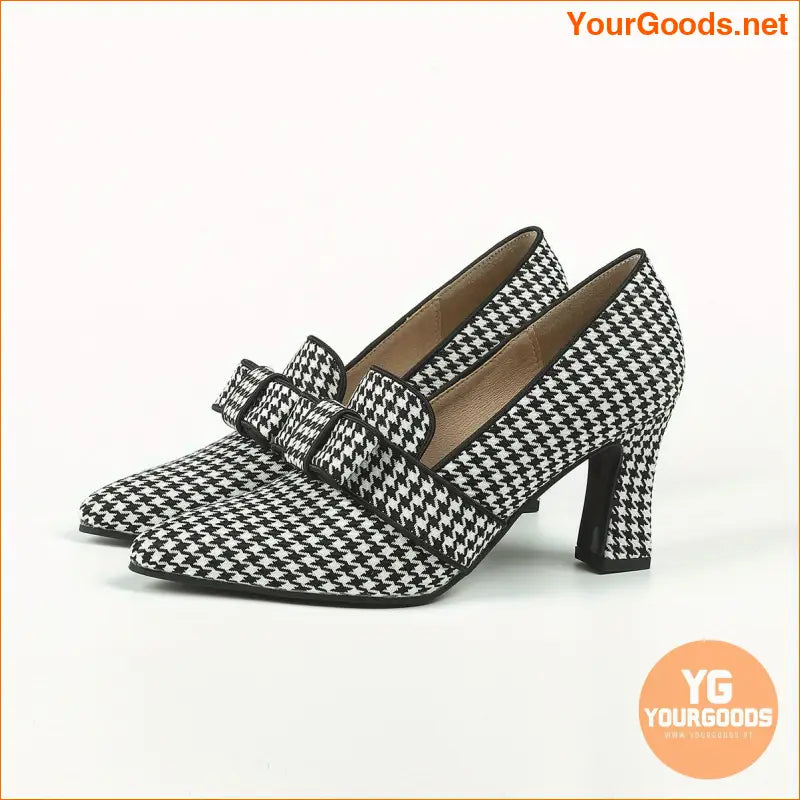 Chic Houndstooth MaryJane Pumps Bowknot Pointed Toe - YourGoods Online Shop