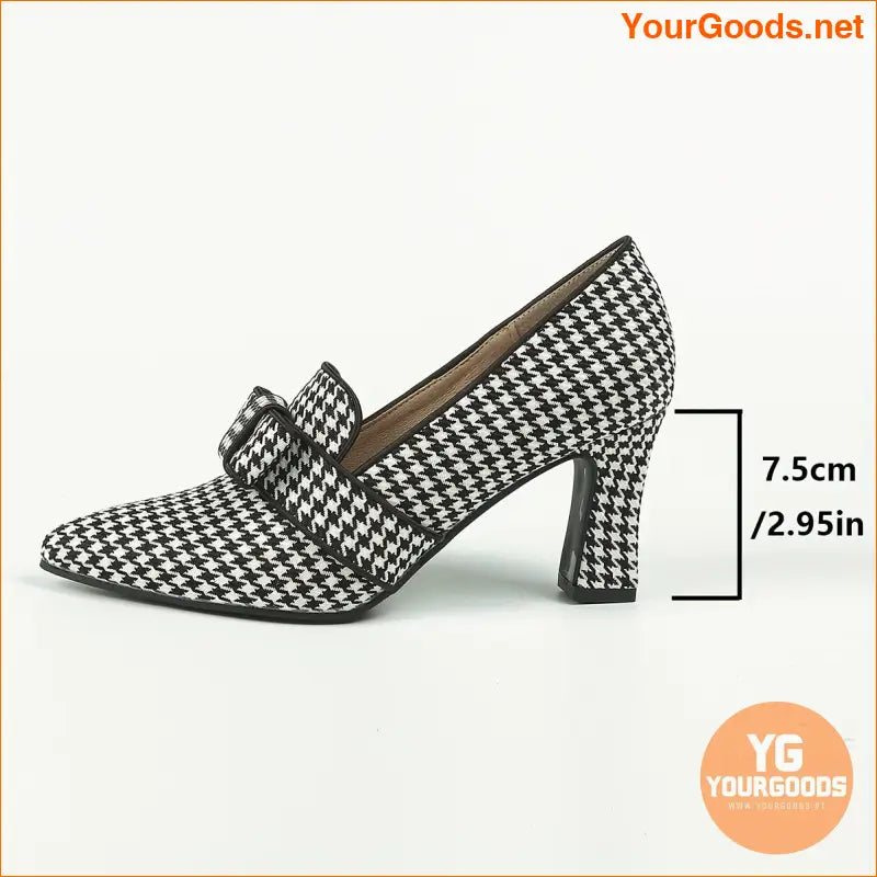 Chic Houndstooth MaryJane Pumps Bowknot Pointed Toe - YourGoods Online Shop