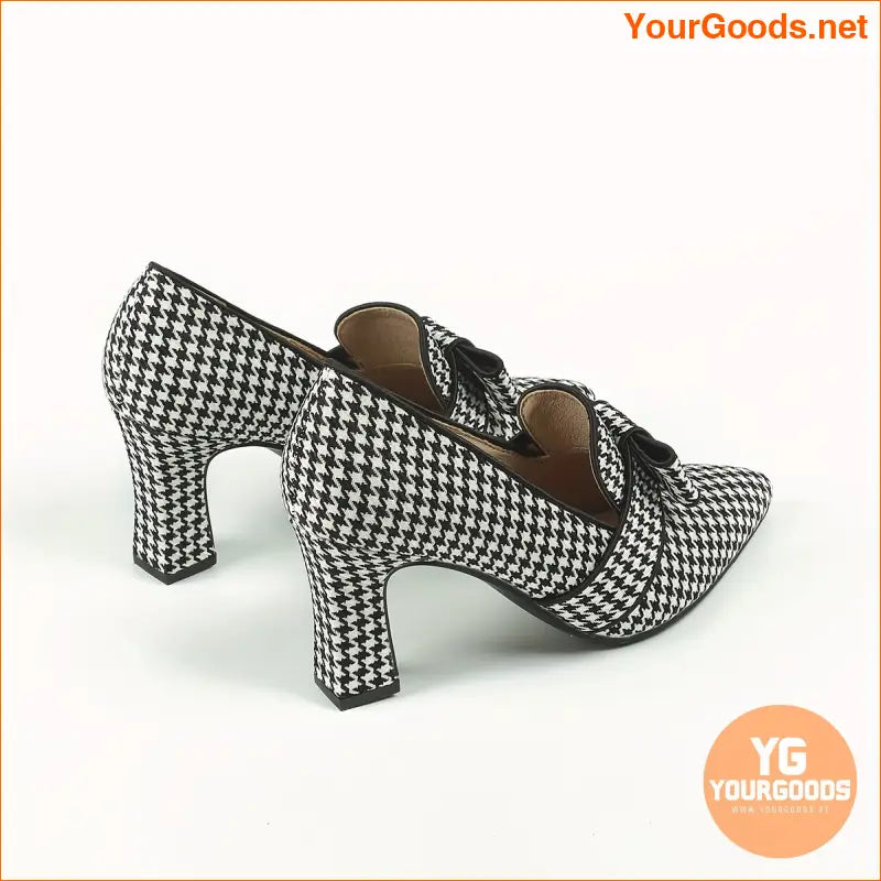 Chic Houndstooth MaryJane Pumps Bowknot Pointed Toe - YourGoods Online Shop