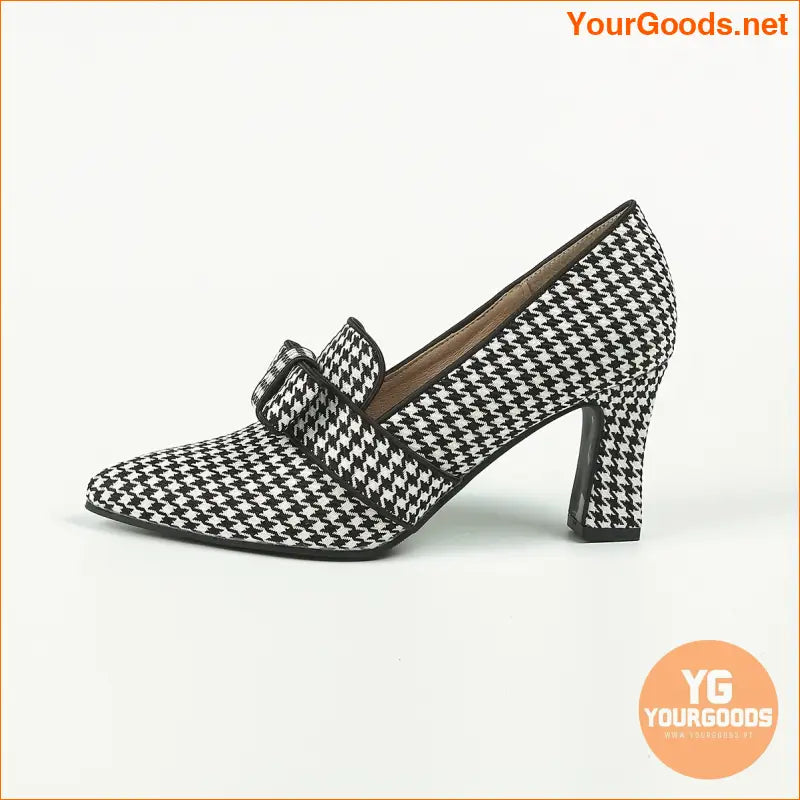 Chic Houndstooth MaryJane Pumps Bowknot Pointed Toe - YourGoods Online Shop