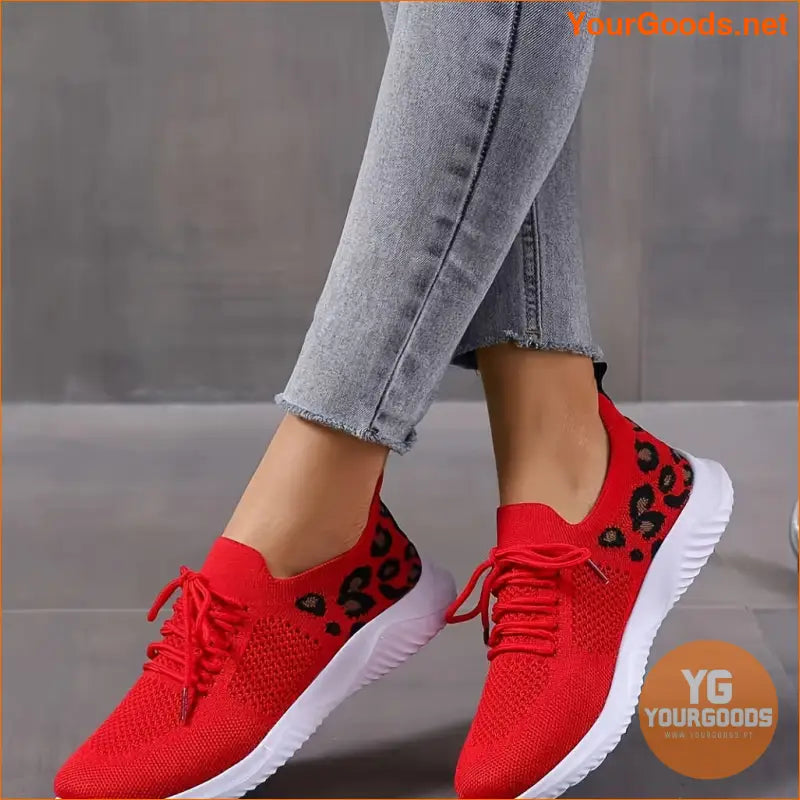 Chic Leopard Print Knit Sneakers UltraSoft Lightweight Breathable - YourGoods Online Shop