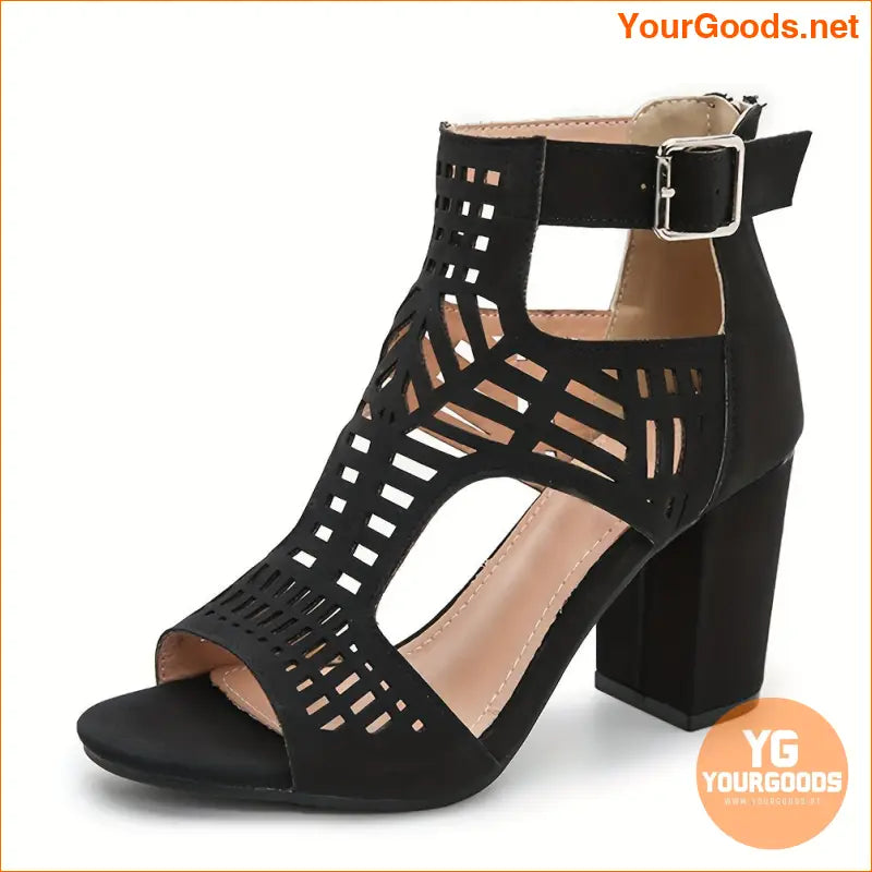 Chic Peep Toe Block Heel Sandals with Buckle Strap - YourGoods Online Shop