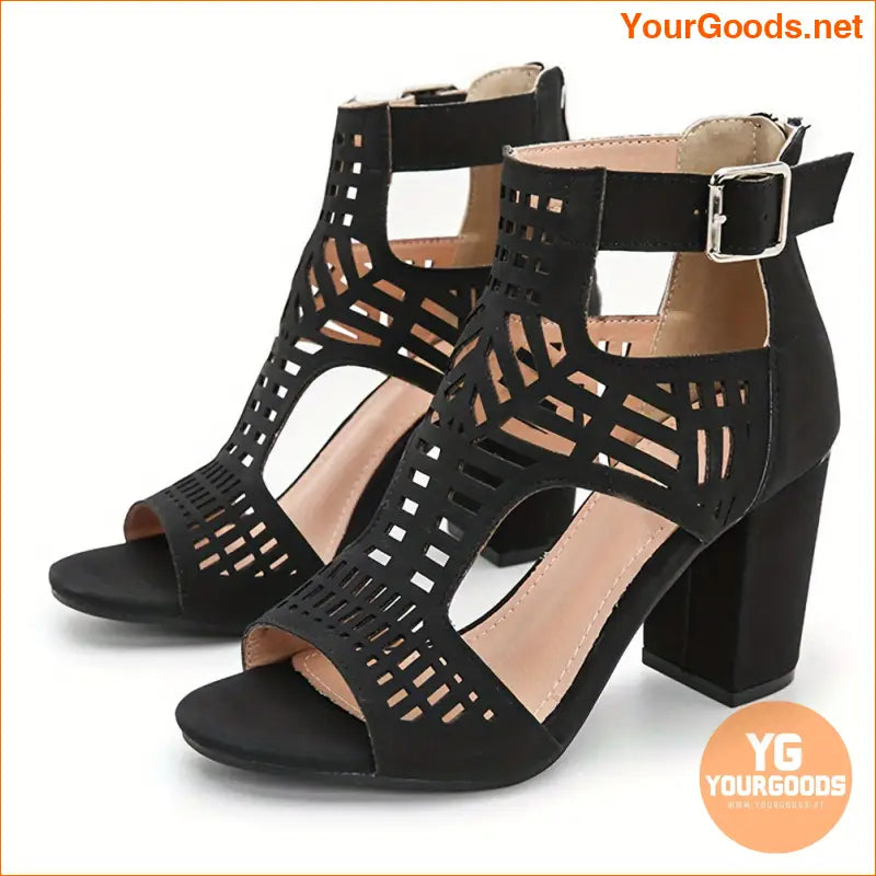 Chic Peep Toe Block Heel Sandals with Buckle Strap - YourGoods Online Shop