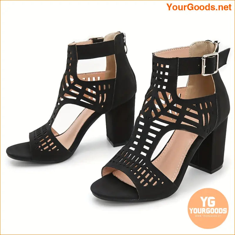 Chic Peep Toe Block Heel Sandals with Buckle Strap - YourGoods Online Shop