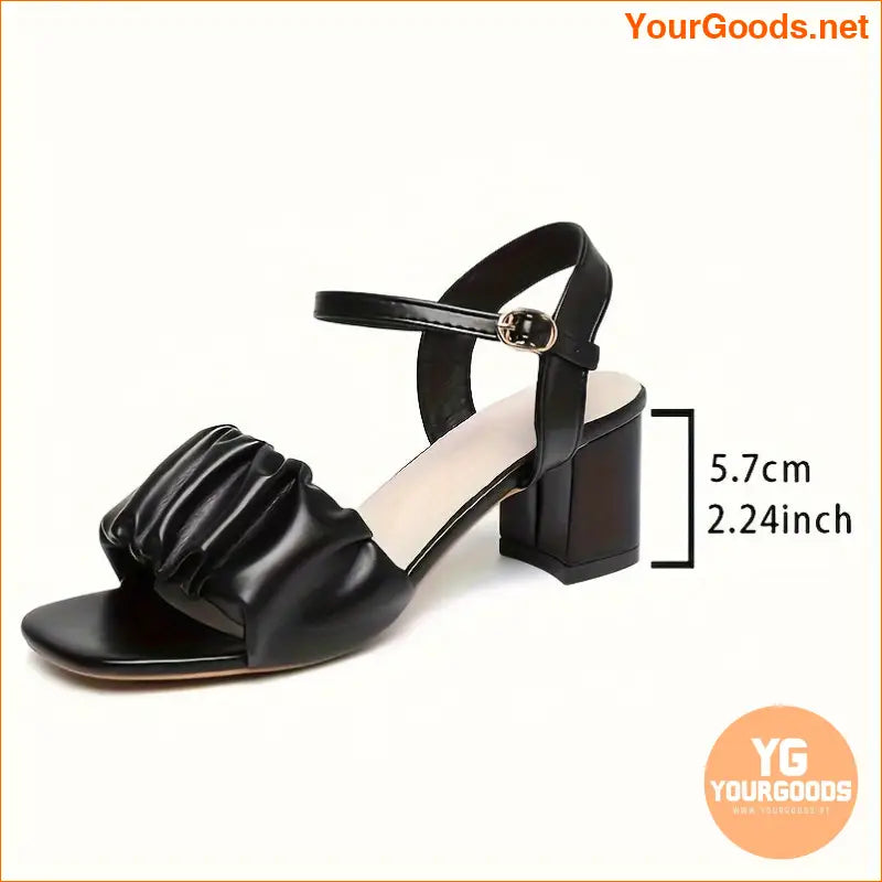 Chic Pleated Chunky Heel Sandals with Buckle Strap - YourGoods Online Shop