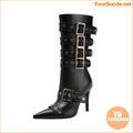 Chic Punk Studded High Heel Knee Boots with Zipper - YourGoods Online Shop