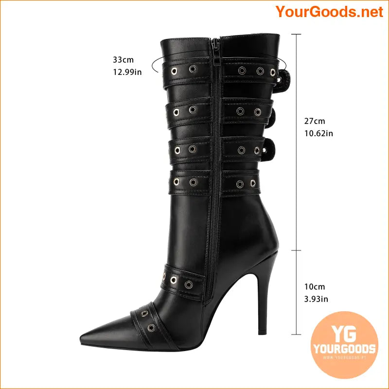 Chic Punk Studded High Heel Knee Boots with Zipper - YourGoods Online Shop