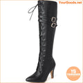 Chic Womens Block Heel Knee High LaceUp Boots - YourGoods Online Shop