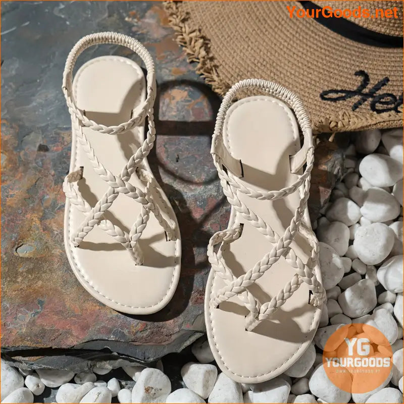 Chic Womens Braided OpenToe Flat Sandals - YourGoods Online Shop